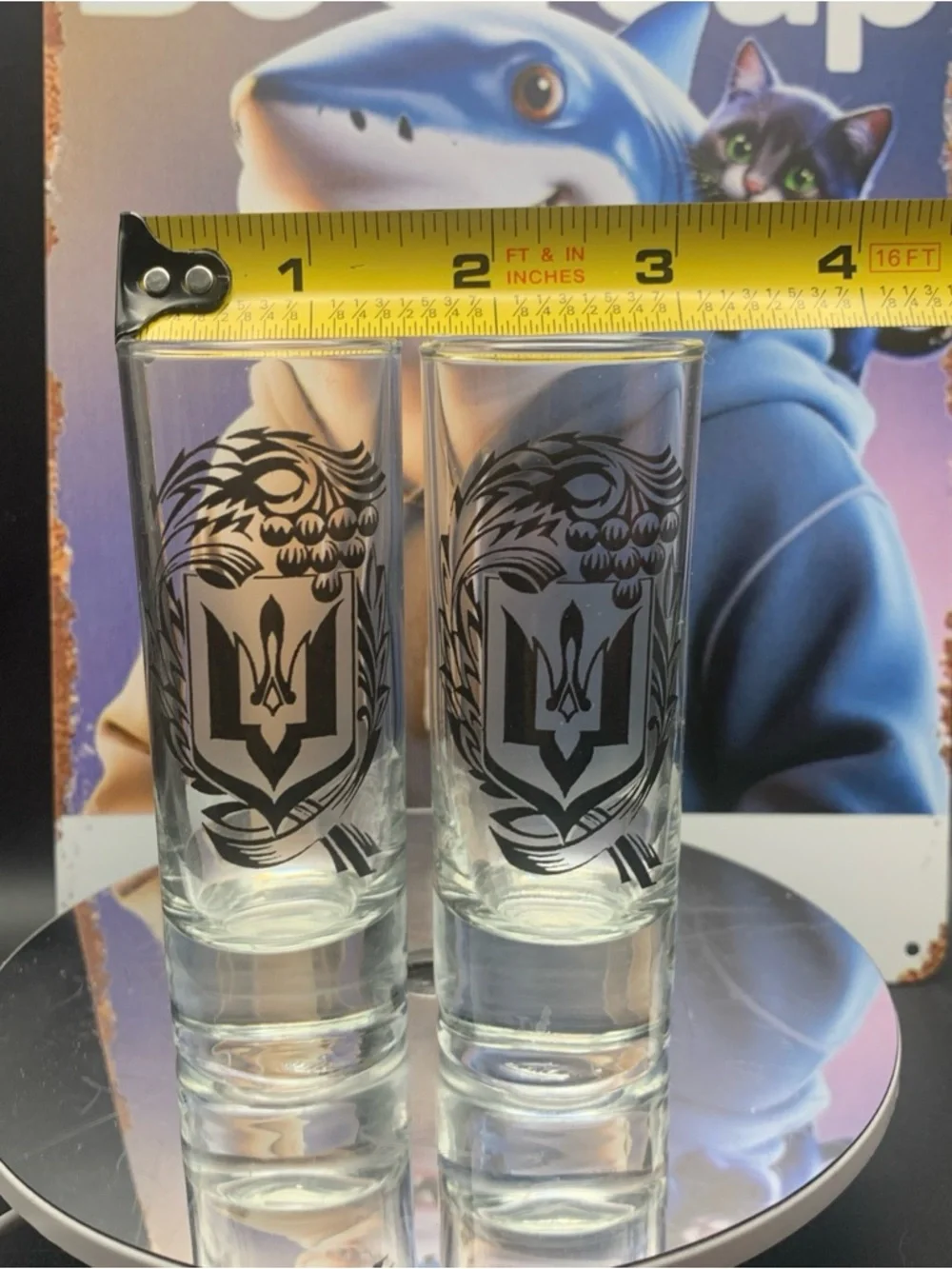 Vintage Ukraine Tryzub Coat of Arms Trident Shot Glass Shotglass Lot of 2